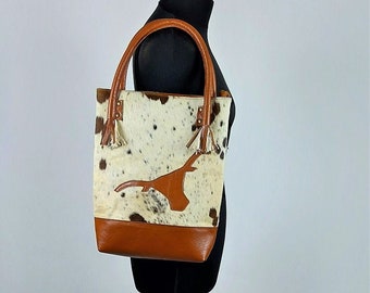 Cowhide tote bag, combined with fine leather