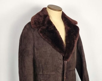 Vintage Afghan Suede Coat: Faux Lammy Trim, Chocolate Brown