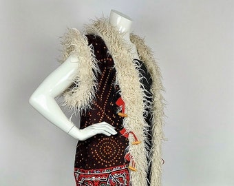 Handmade Rabari bodywarmer vest - waistcoat with faux fur