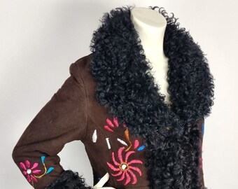 Long vintage Afghan penny lane coat - sheepskin coat - sheerling coat with natural Mongolian sheep fur