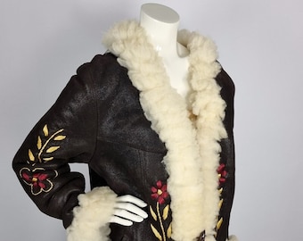 Glittery glow vintage Afghan penny lane coat - vintage sheepskin coat with natural sheep hide & shimmery glow