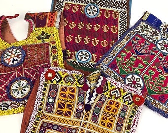 RE-STOCKED: Vintage Afghan dress embellishment, antique Kuchi dress panel, neckpiece, yoke, tribal bib with embroidery, beaded tikka patches