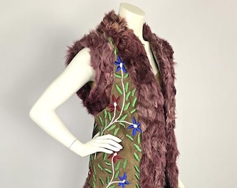 Kamizelka zamszowa w stylu vintage z afgańskiego zamszu - kamizelka z luksusowym haftem i sztucznym futerkiem - kamizelka bez rękawów