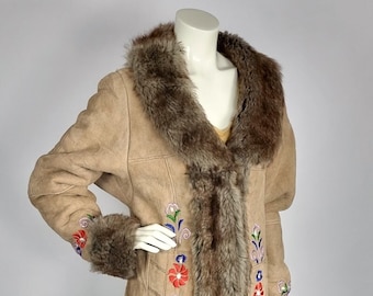 Vintage Afghan Suede Coat: Floral Embroidered Penny Lane Shearling