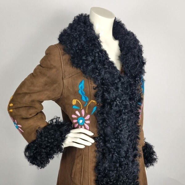 Long vintage Afghan penny lane coat - Mongolian sheepskin coat - sheerling coat with Mongolian sheep fur