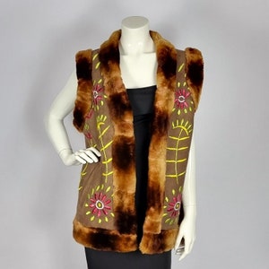 Vintage suede embroidered bodywarmer with faux fur