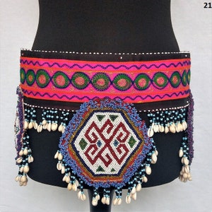 Nomadic Kuchi Embroidered Belt: Afghan Cowrie Shell Tassels  display picture 1