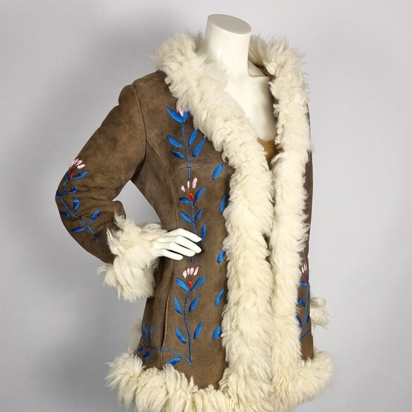 Manteau Vintage Femme En Fausse Peau De Mouton Style Afghan - Taille 8 - Occasion Très Bon état