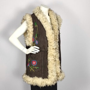 Vintage suede embroidered bodywarmer with natural sheep fur