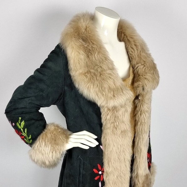 Long vintage 1960s Afghan penny lane coat with faux fur - synthetic sheepskin shearling coat