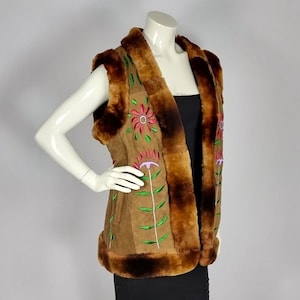 Vintage suede embroidered bodywarmer with faux fur