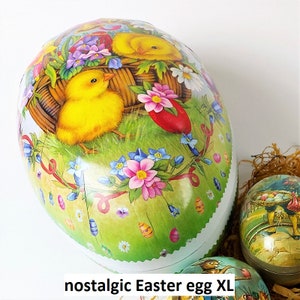 Oeuf de Pâques en carton peint à la main XXL nostalgique, emballage cadeau oeuf surprise de Pâques extra large, idée cadeau oeuf de Pâques rétro, emballage lapin de Pâques