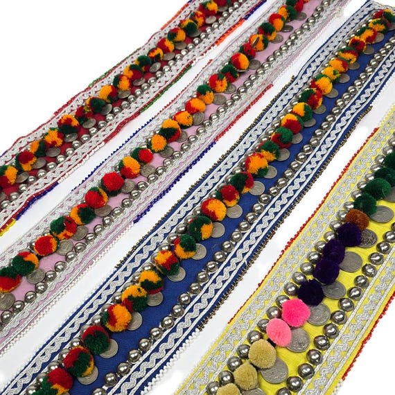 Vintage Kuchi Coin Belt: Afghan Tribal Pompom Statement Belt 