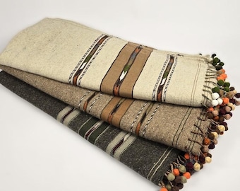 NEW STOCK: Original soft Swati patoo shawl - soft body wrap - army blanket with tassels in pure unkempt wool