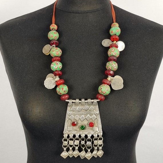 Tribal Afghan statement necklace with antique and… - image 2