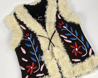 Vintage Embroidered Kids Vest: Afghan Sheep Suede Bodywarmer