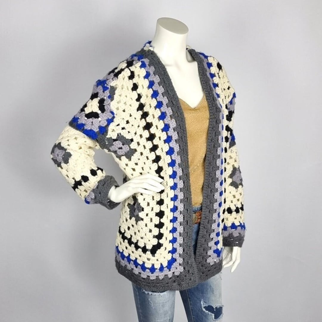 Gilet cardigan grand-mère au crochet fait main laine italienne
