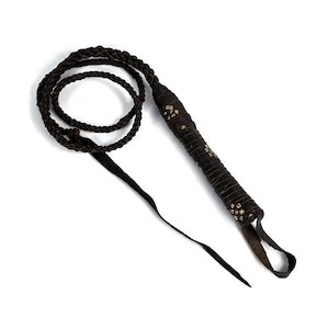 Handmade braided leather oxen whip, Indian bullwhip with leather handle and cat tail, Indiana Jones whip, horse riding sports whip - dark