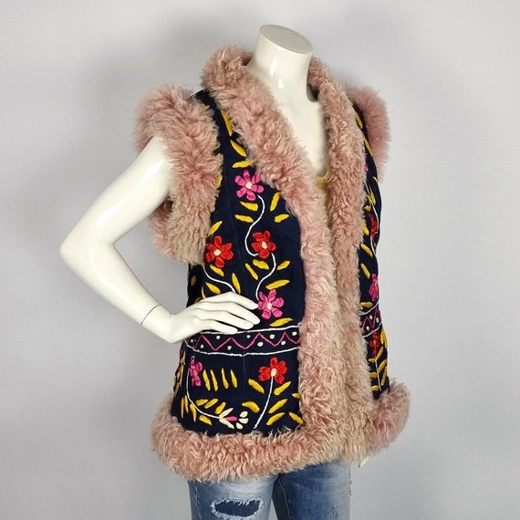 Vintage Afghan Leather Bodywarmer With Deluxe Embroidery Dyed