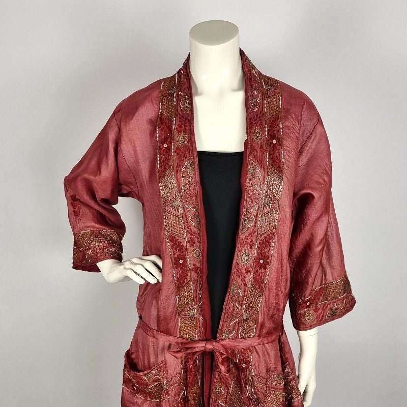 Upcycled Old Robe Upcycled Pure Indian Silk Kimono Robe With Beadwork and Embroidery - Etsy