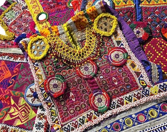NEW STOCK: Vintage Afghan dress embellishment, antique Kuchi dress panel, neckpiece, yoke, tribal embroidered bib, beadwork tikka patch