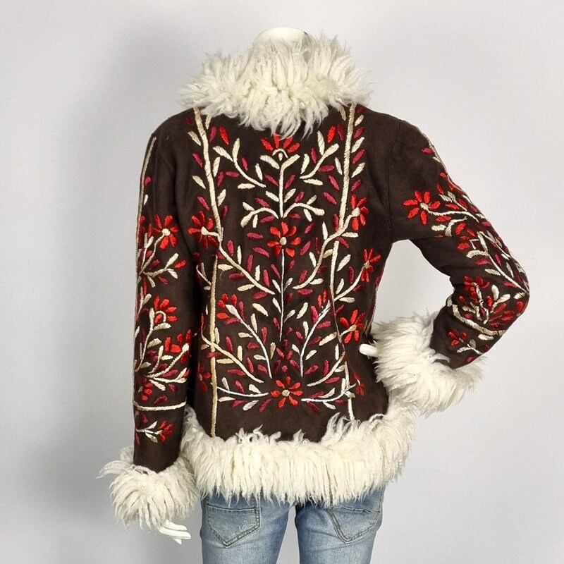 Short Afghan Leather Biker Jacket With Colorful Embroidery