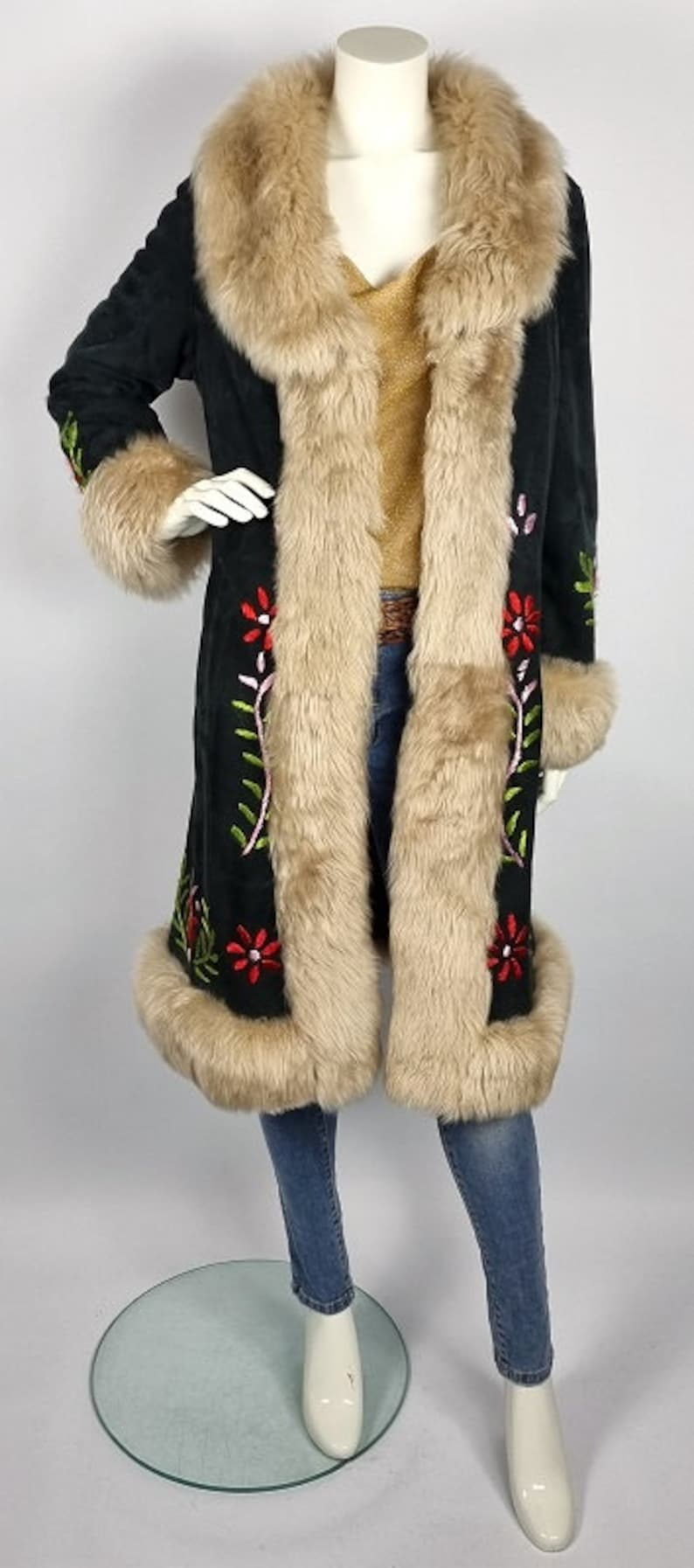 Long Vintage 1960s Afghan Penny Lane Coat With Faux Fur Synthetic