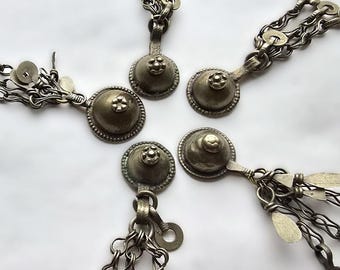 Set of 5 Vintage Kuchi Button Pendants: Upcycled Tribal Tassel Hangers