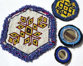 Set of 5 vintage Kuchi embellishment patches, Afghan sew-on patch application with beads, vintage tribal nomad patch panel, tea coaster set