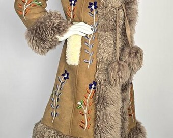 Afghan Suede Penny Lane Coat: Embroidered Floral Sheep Fur Trim - Etsy