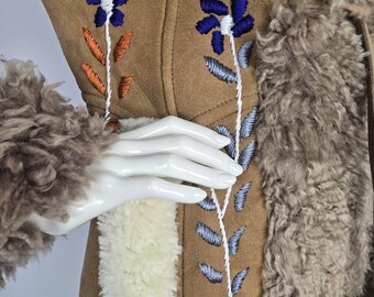 Afghan Suede Penny Lane Coat: Embroidered Floral Sheep Fur Trim - Etsy