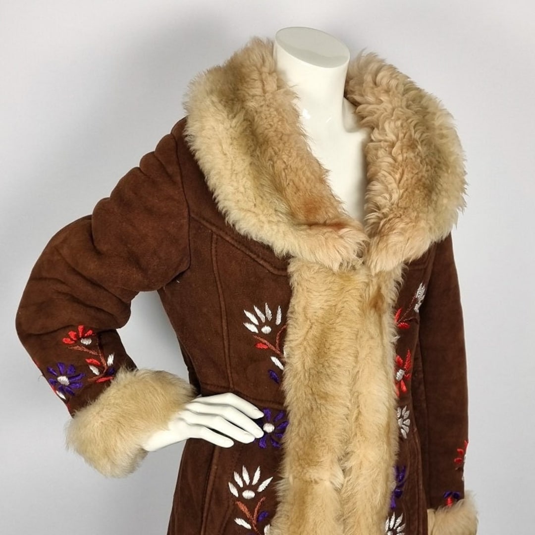 Long Vintage 1960s Afghan Penny Lane Coat With Faux Fur Faux Fur