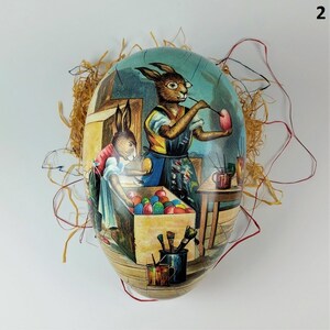 Oeuf de Pâques en carton peint à la main XXL nostalgique, emballage cadeau oeuf surprise de Pâques extra large, idée cadeau oeuf de Pâques rétro, emballage lapin de Pâques