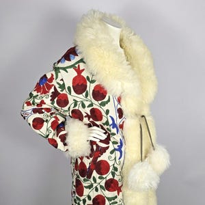 Afghan Suede Penny Lane Coat: Embroidered Floral Sheep Fur Trim