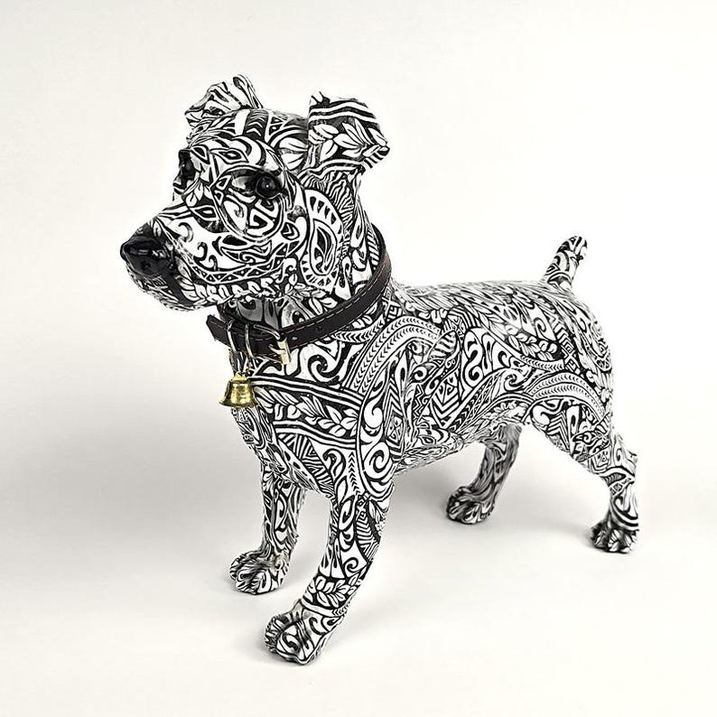 Pop Art Dog Sculpture, Maori Style, Black & White Decor image 1