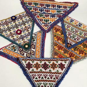 Vintage Kuchi clothing embellishment patch - Afghan triangle application with beads and mirrorwork - vintage tribal nomad patch panel