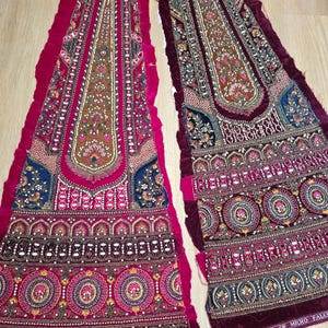 Sällsynta vintagebroderade sammetslappar: Indisk brudklänningsutsmyckning