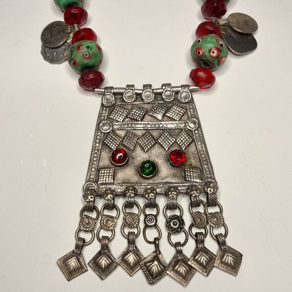 Tribal Afghan statement necklace with antique and… - image 4