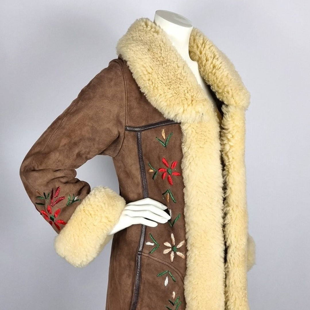 Long Vintage 1960s Afghan Penny Lane Coat With Leather Accents Etsy