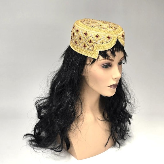 Cappello Copricapo Pakistano Cappello Topi Originale In Oro