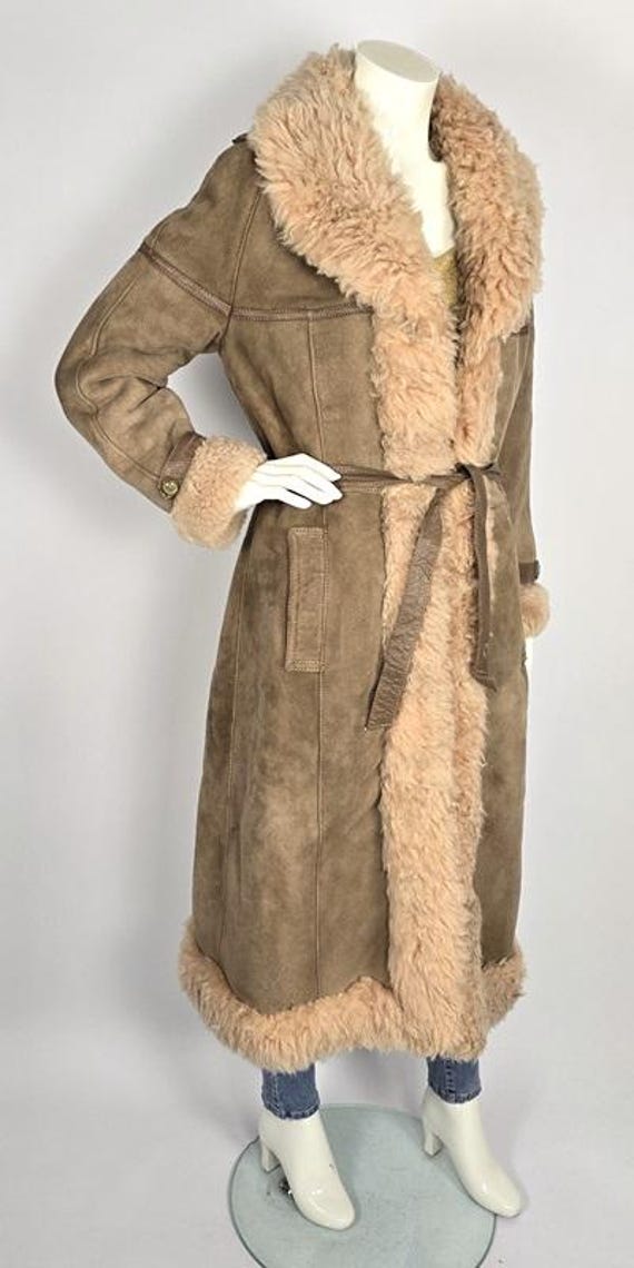 Vintage Afghan Suede Coat: Pink Sheep Fur Trim, Penny Lane Style