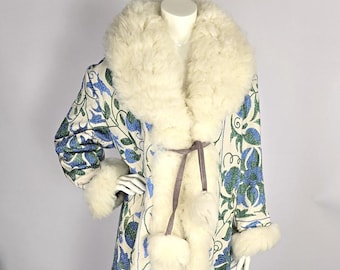 Vintage Embroidered Heavy Suzani Coat With Natural Sheep Fur Trim