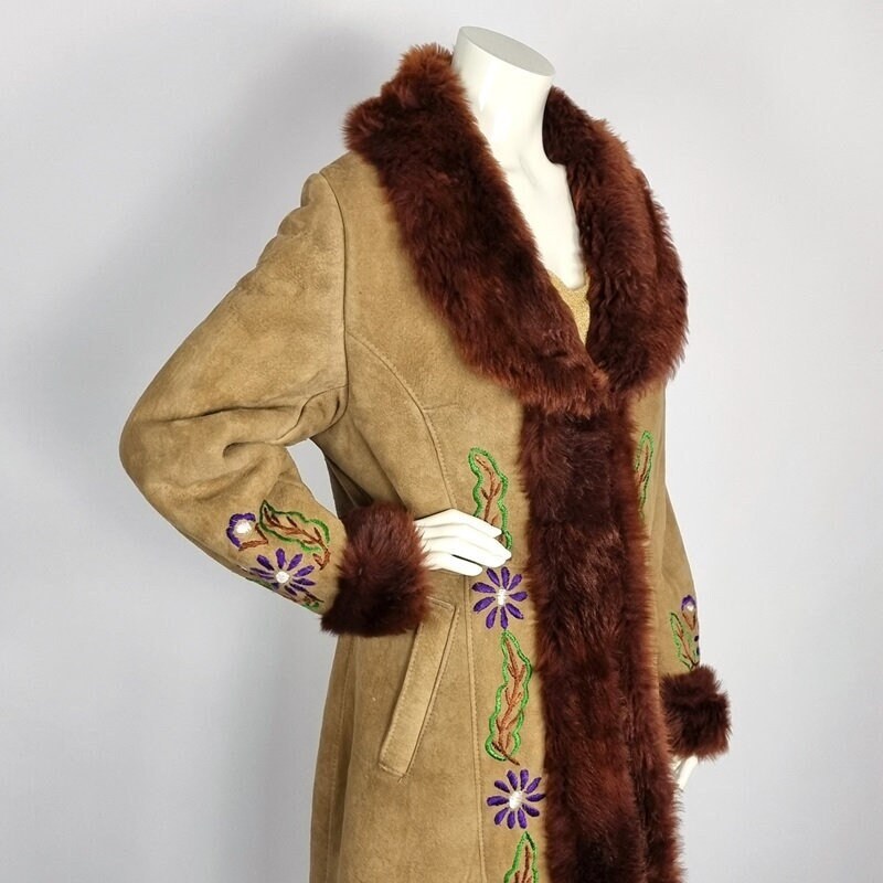 Vintage Afghan Suede Coat: Embroidered Penny Lane Shearling With
