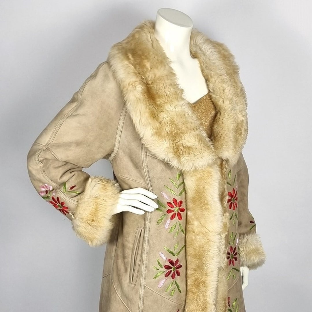 Long Vintage 1960s Afghan Penny Lane Coat With Faux Fur Faux Fur