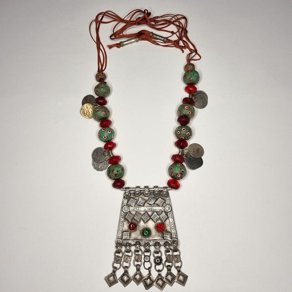 Tribal Afghan statement necklace with antique and… - image 3