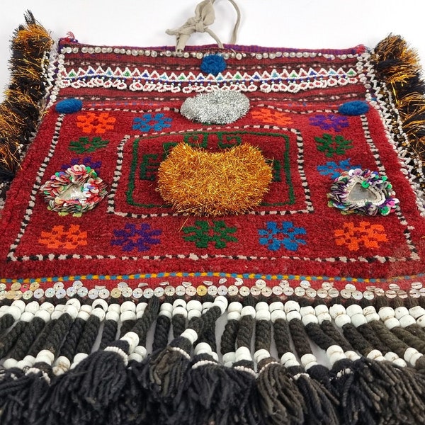 Vintage Afghan - Kuchi camel bag with colorful decorations