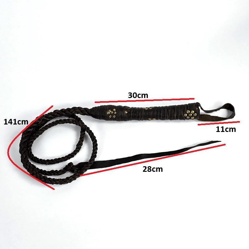 Fouet en cuir fait main, 16 tresses en peau de vache, style