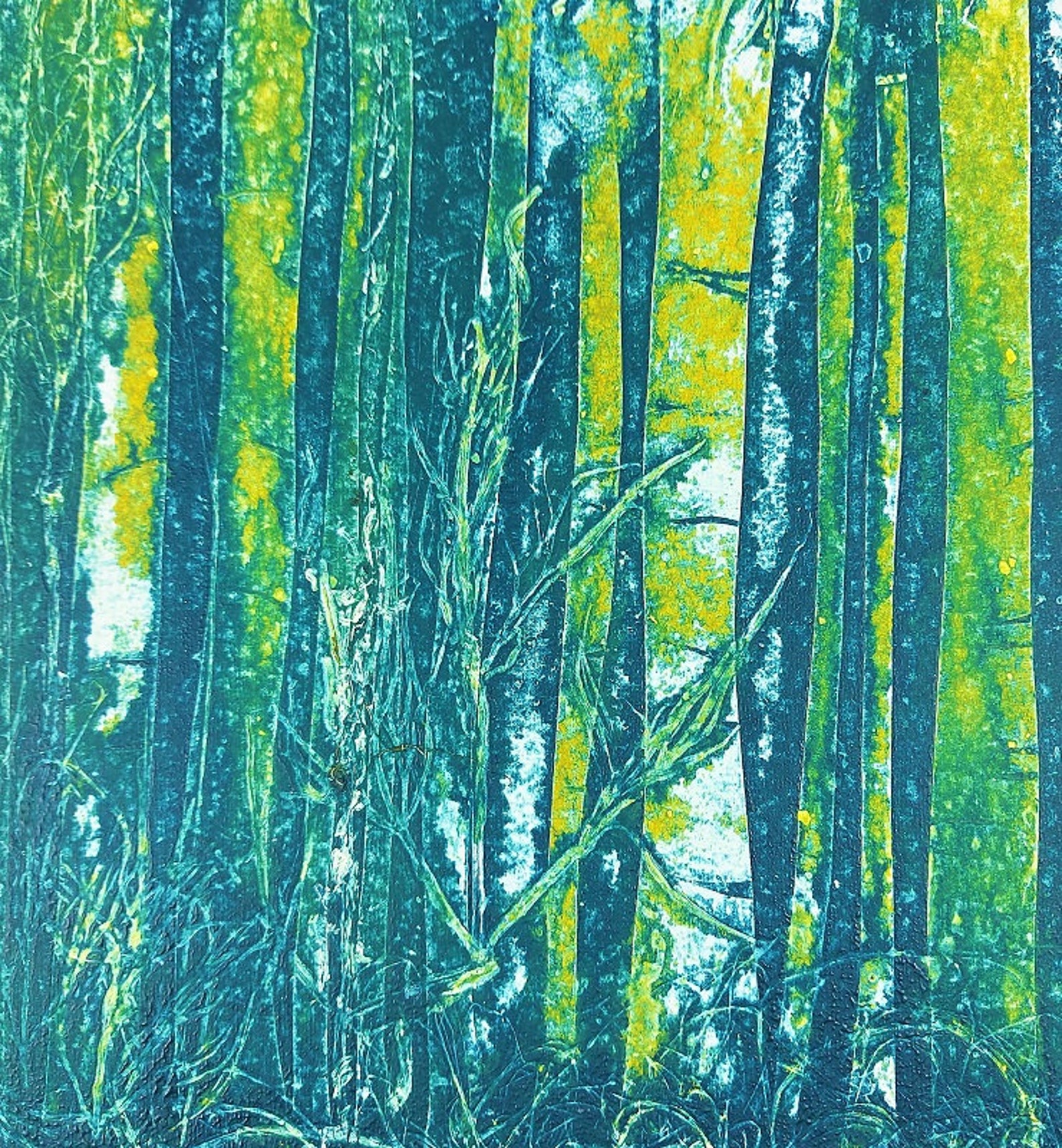 Bamboo in Green Silkscreen Printing & Mixed Media on Paper Etsy
