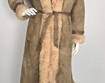 Vintage Afghan Suede Coat: Pink Sheep Fur Trim, Penny Lane Style