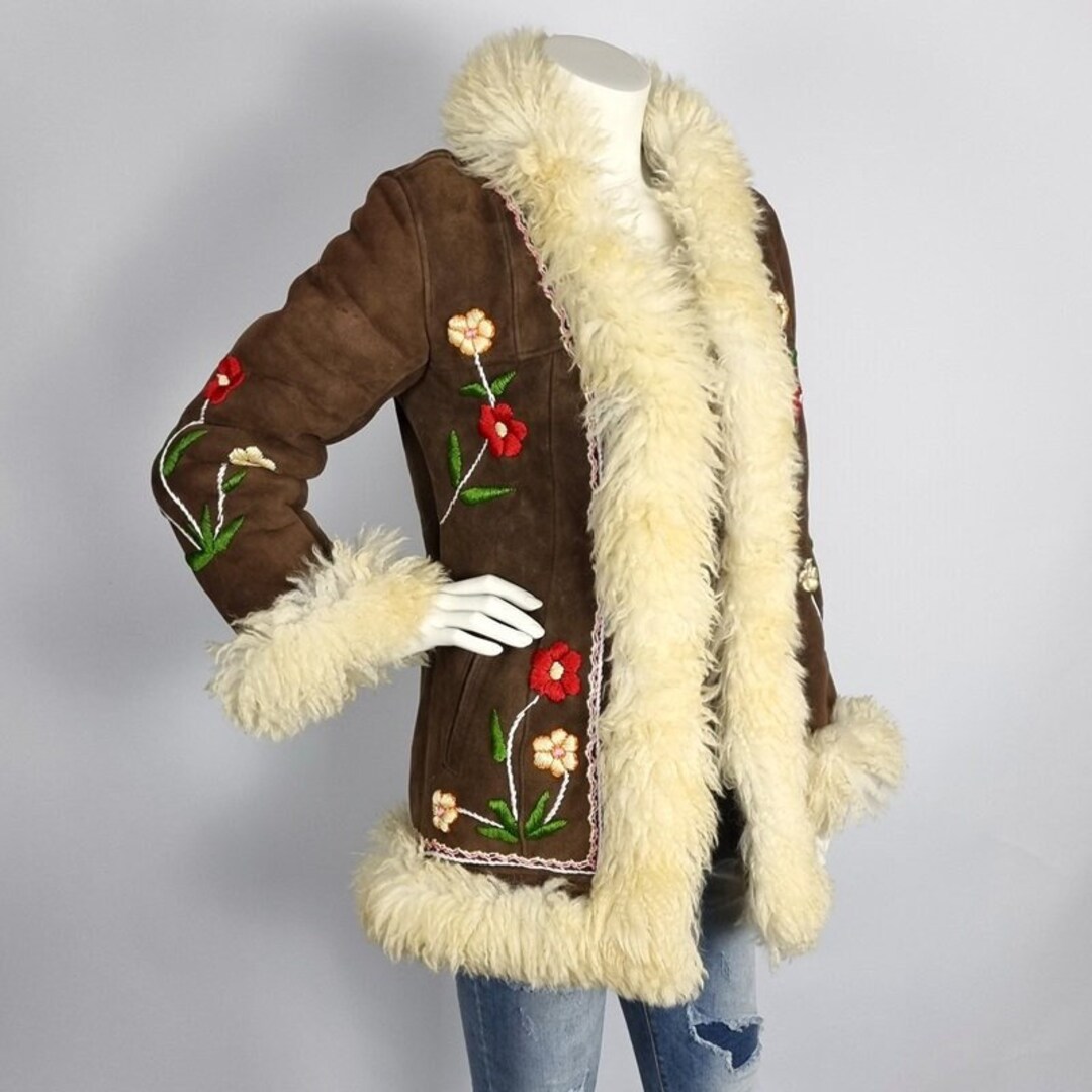 Vintage Half Long Embroidered Afghan Penny Lane Coat Sheepskin Coat